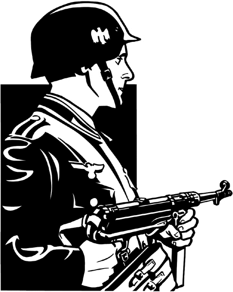 Soldier in helmet and rifle vinyl sticker. Customize on line. Wars and Terrorism 097-0132